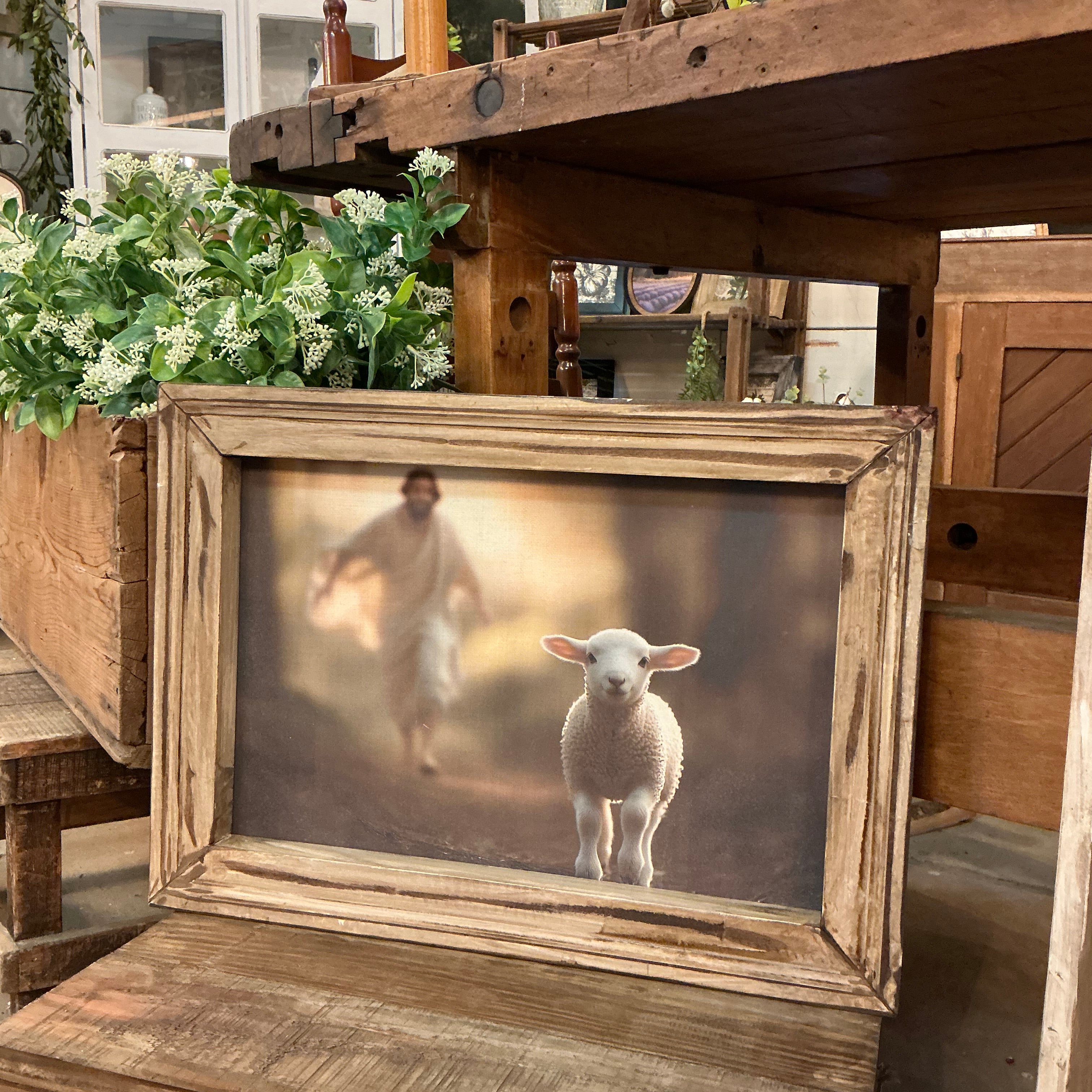 Jesus Chasing the Lost Lamb Horizontal Framed Print
