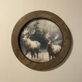 10" Deer in Snowy Forest in Round Frame