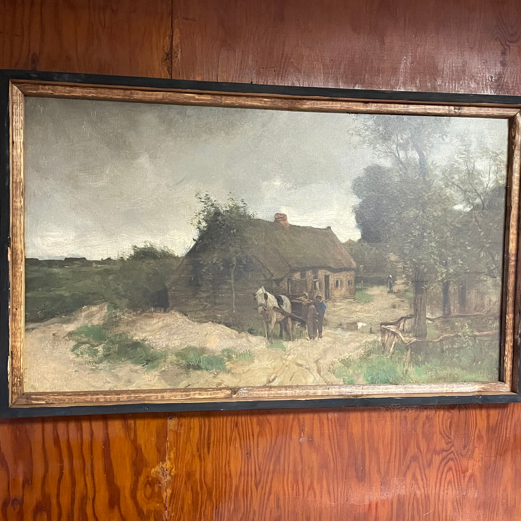 Farm Cottage with Horse and buggy Framed Canvas Print