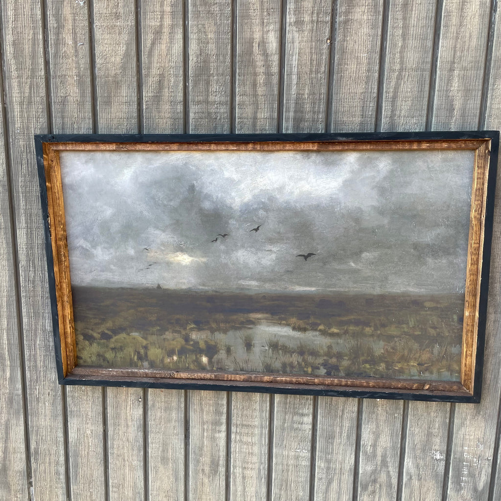 Ducks flying over Marsh Canvas print framed