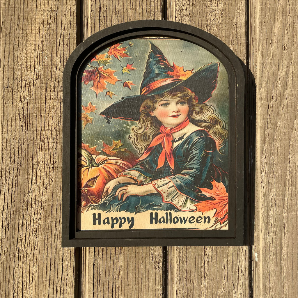 Happy Halloween Witch canvas print in small arch