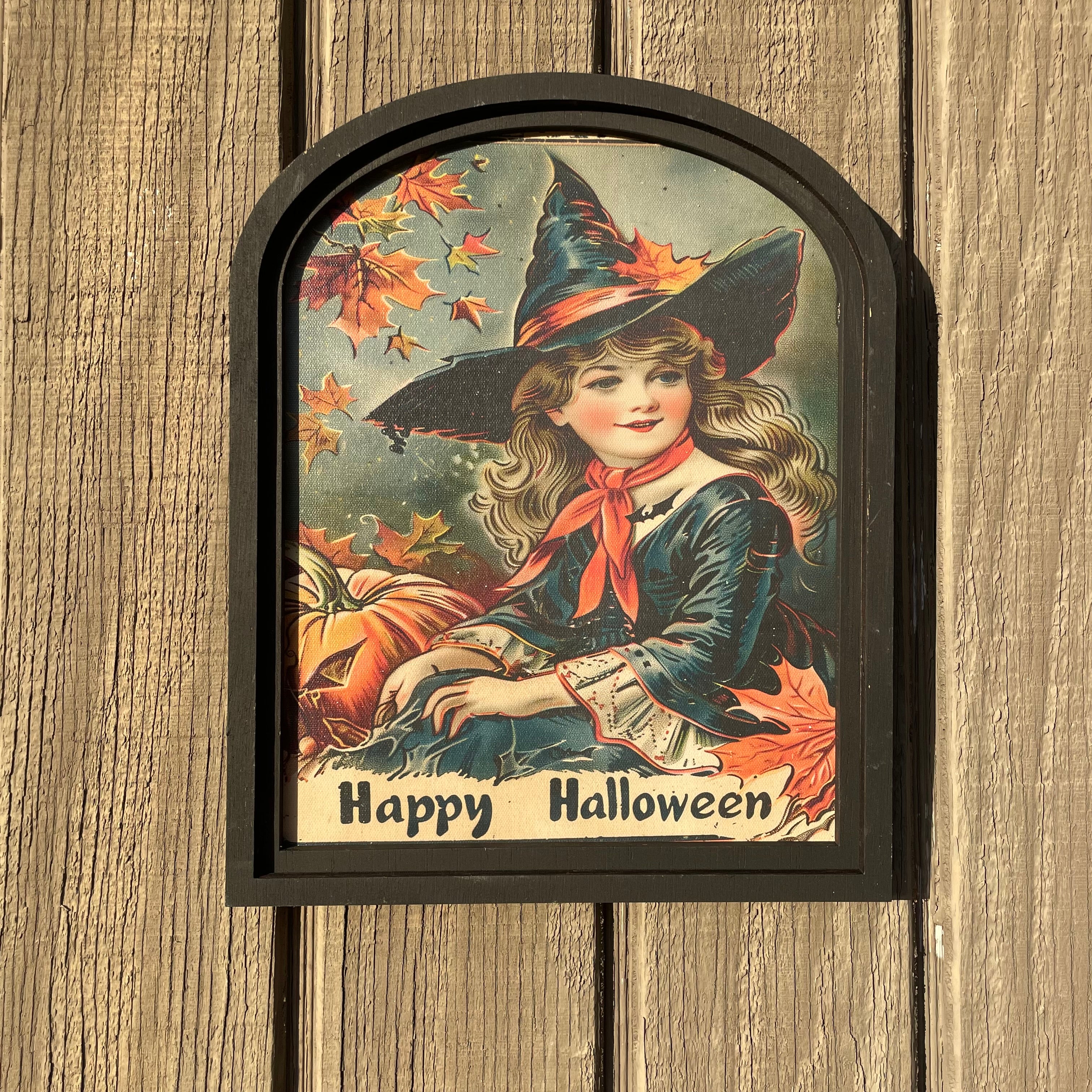Happy Halloween Witch canvas print in small arch