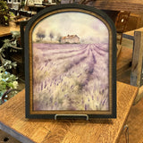 Lavender meadow with farmhouse Canvas Print in Arched Frame