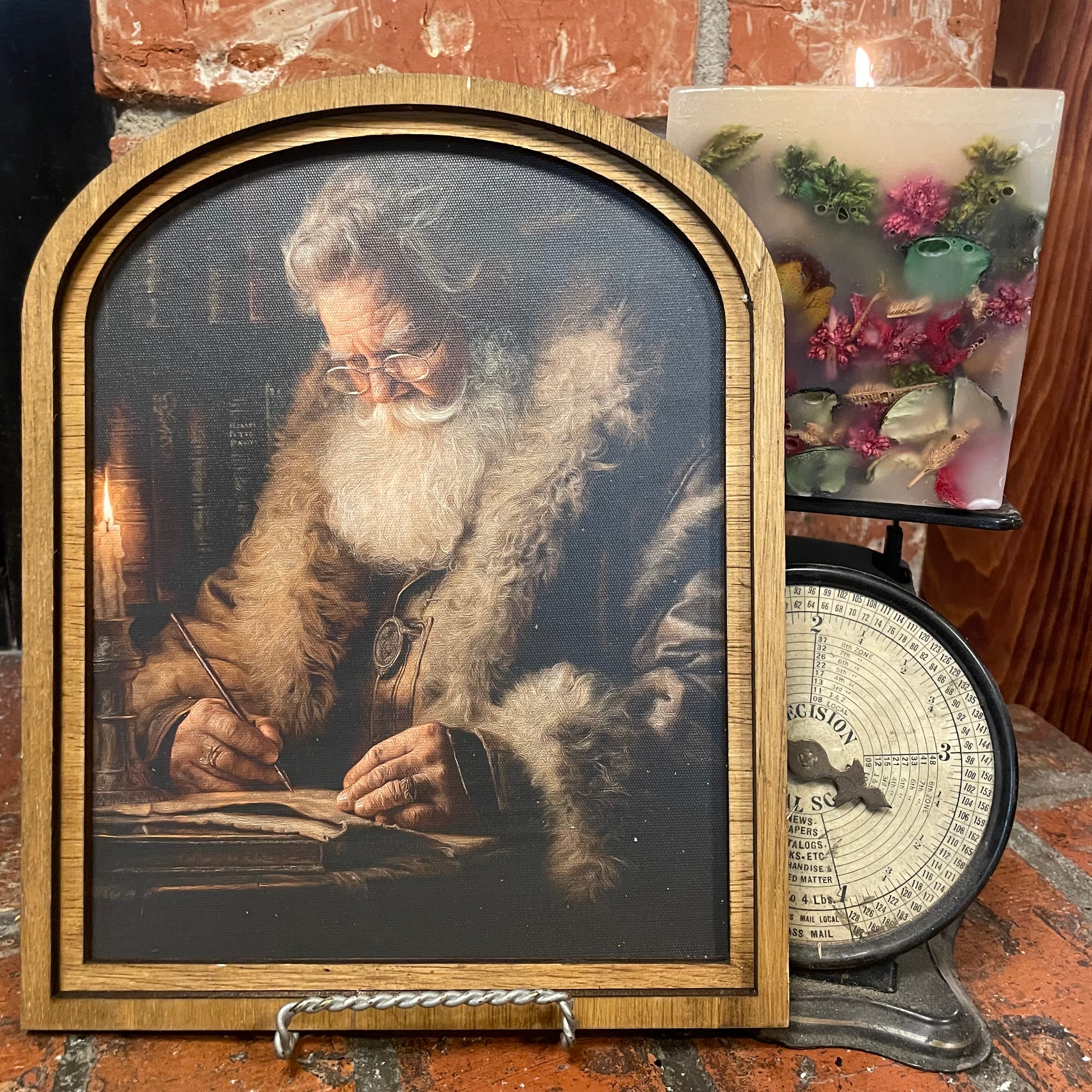 Santa Writing List by Candlelight in Arched Frame