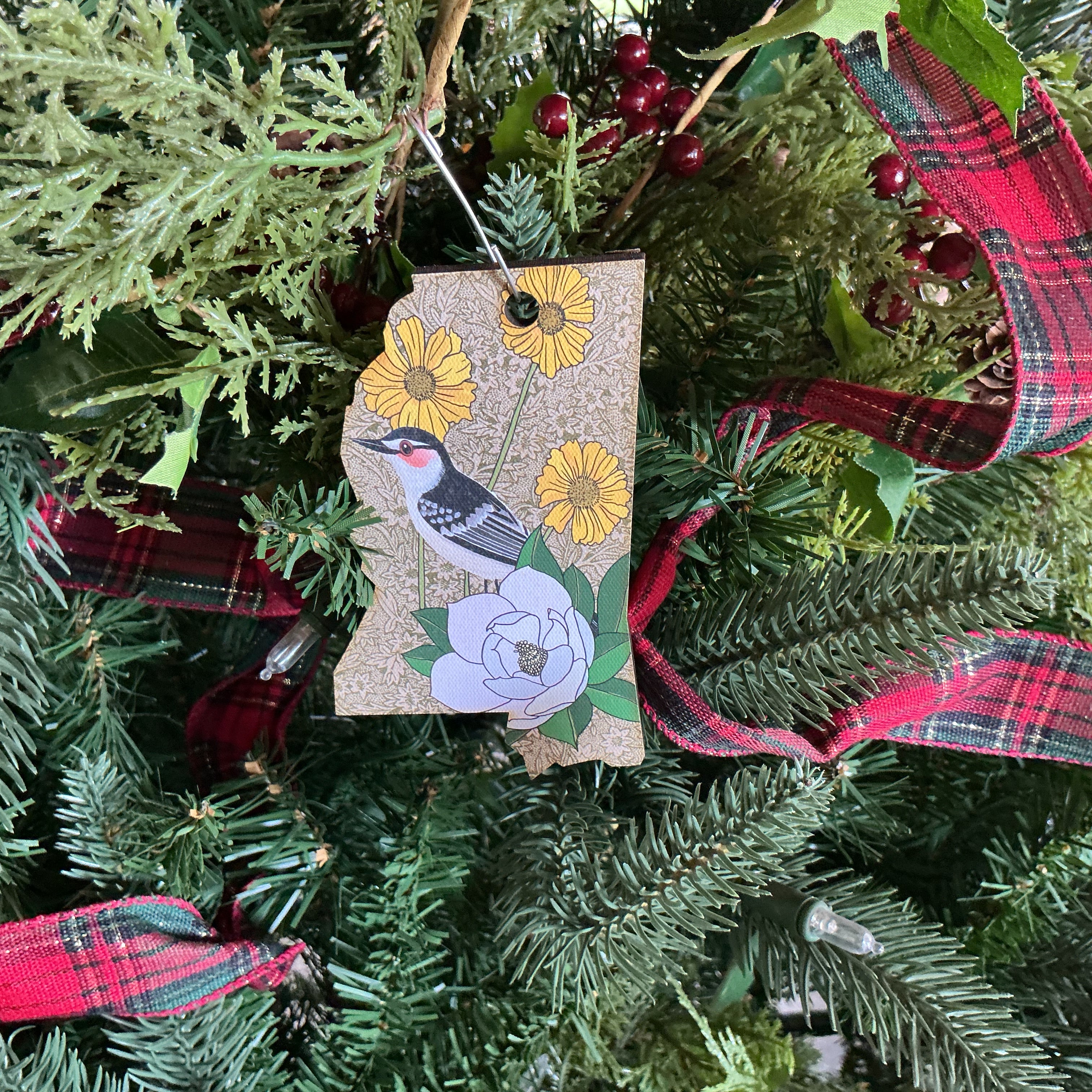 Mississippi Christmas Ornament with State Flower and Bird