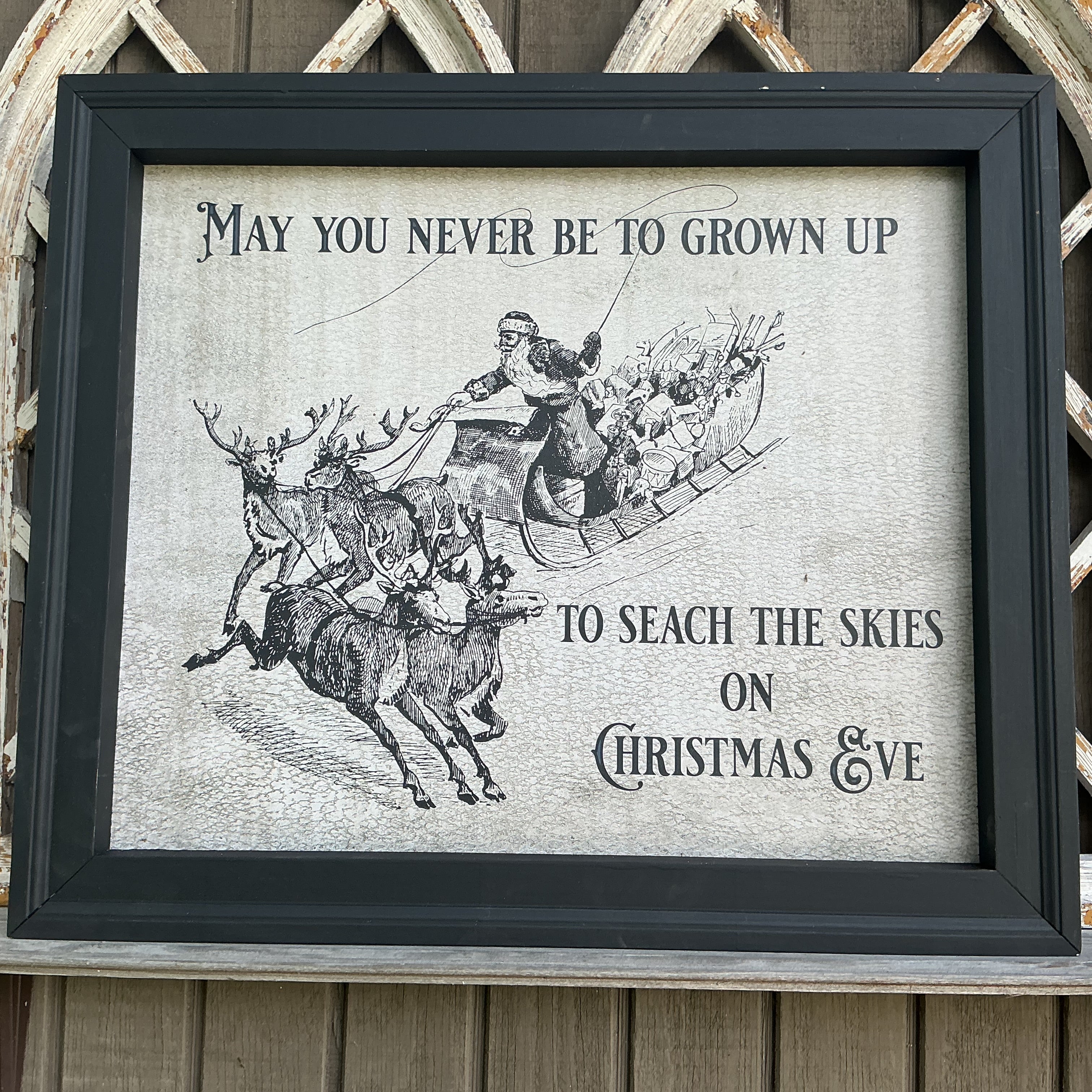 May you never grown up black framed canvas