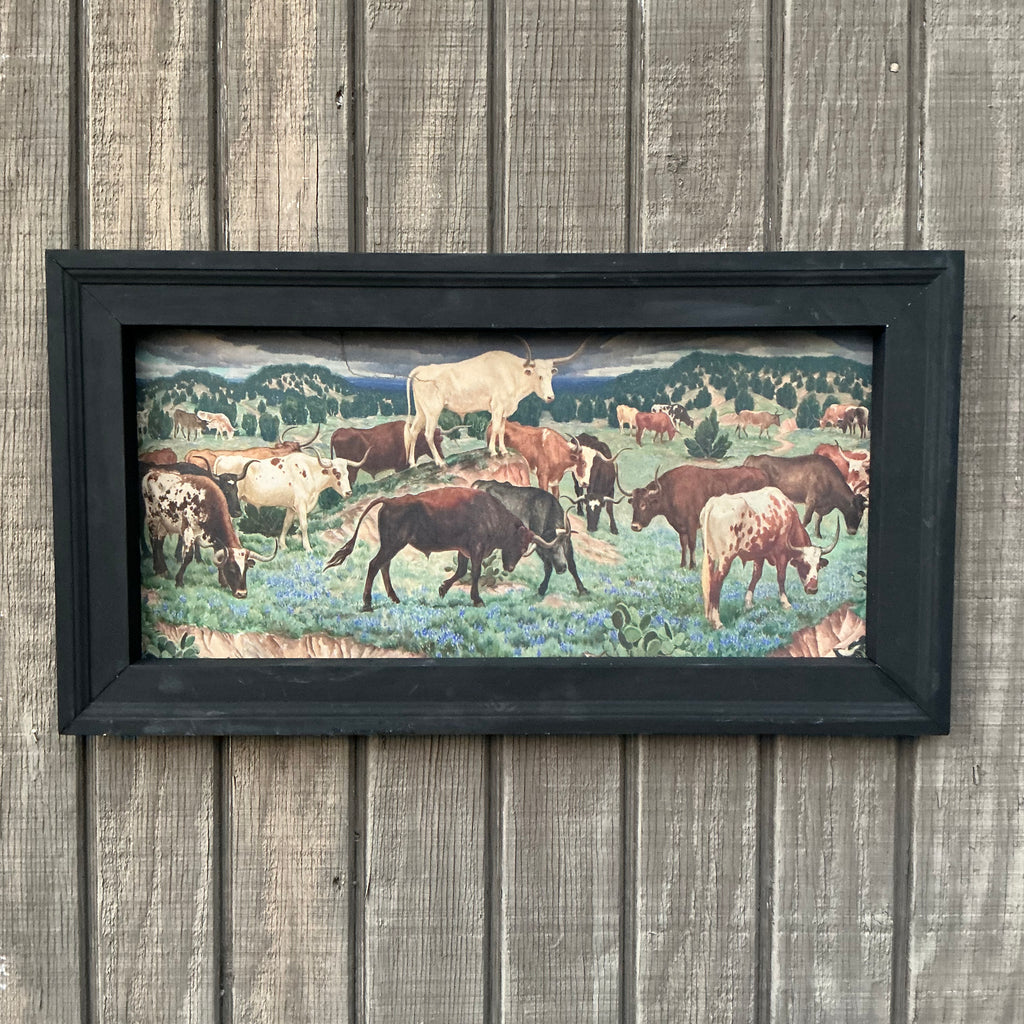Framed Texas Longhorn Herd