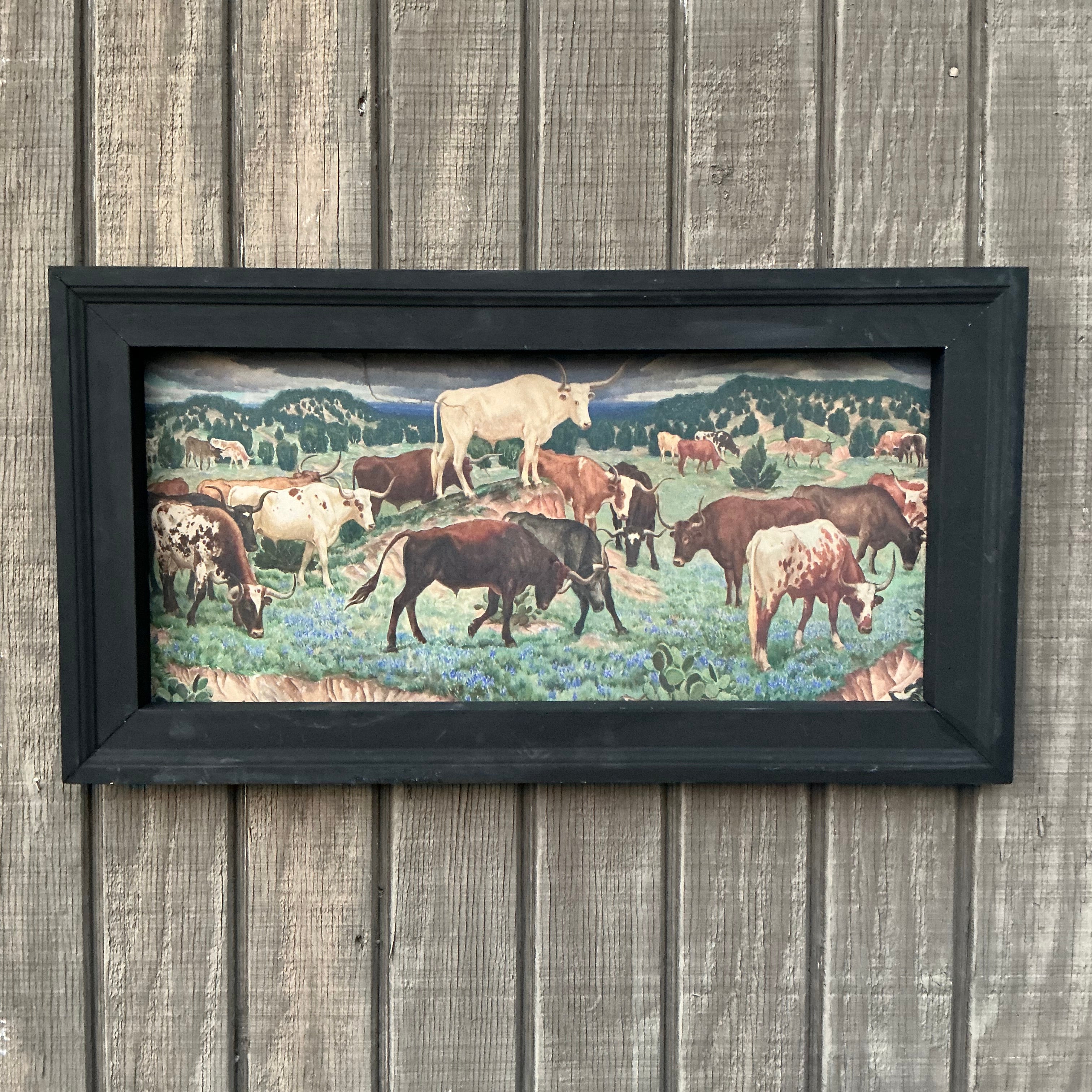 Framed Texas Longhorn Herd
