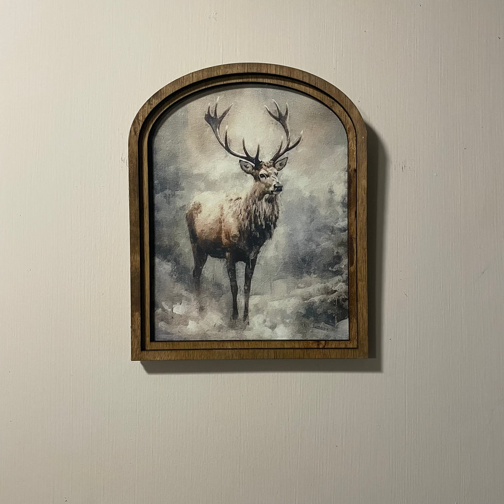 Reindeer in Snowy Woods framed in Arch Frame