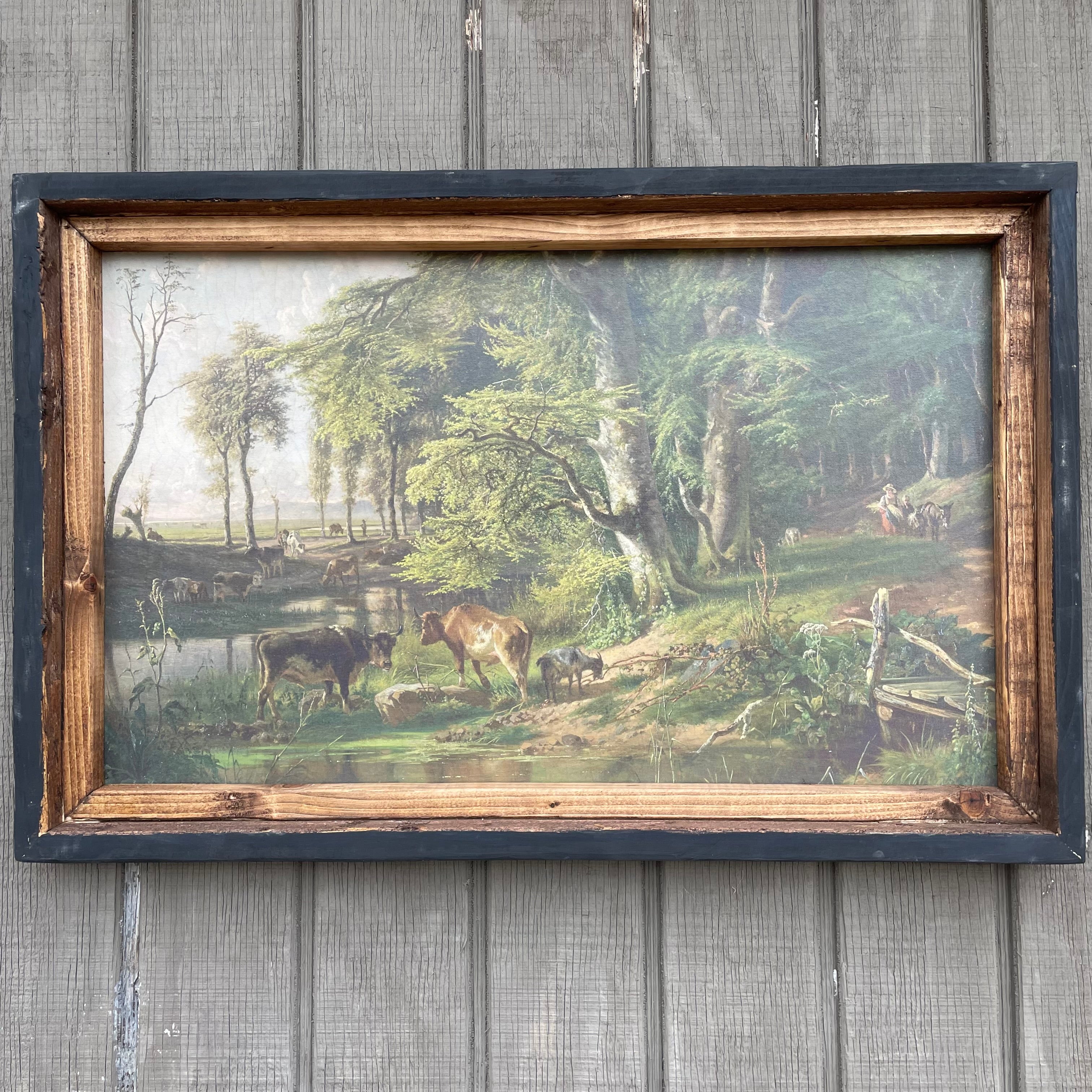 Cows in Meadow Pastoral Framed Canvas Print