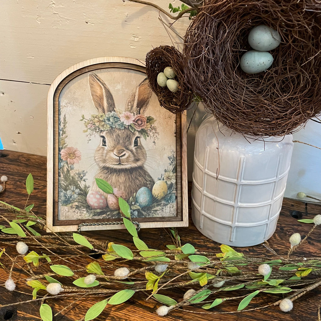 Bunny and Eggs Canvas Print in Small Arch Frame