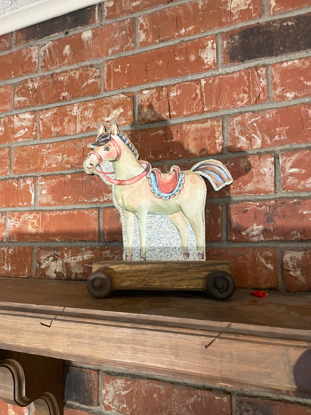 Vintage Syled Pull Christmas Toy Horse 
