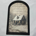 Snow Covered Cabin in Forest Print in Medium Arch