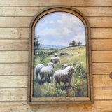 Pastoral Spring Lambs Canvas Print Framed in Medium Arch