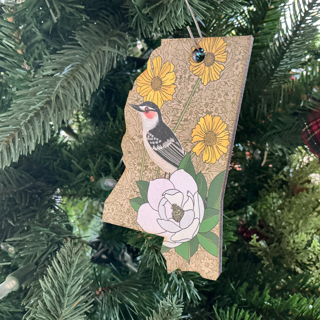 Mississippi Christmas Ornament with State Flower and Bird