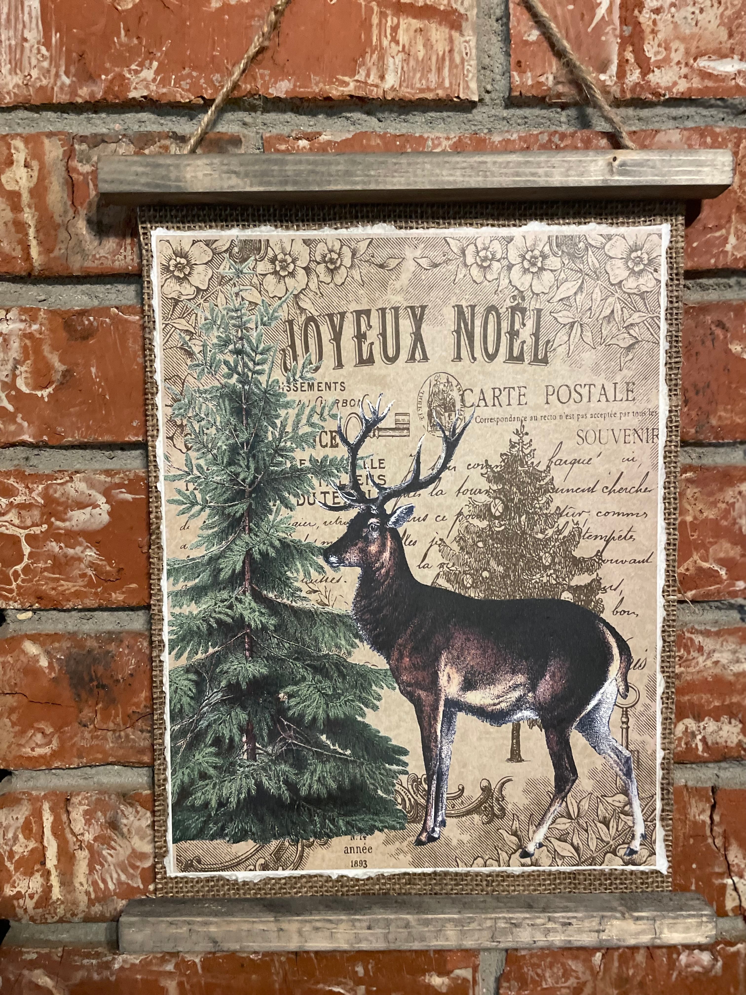 Joyeux Noel Deer and Fir Tree Sign