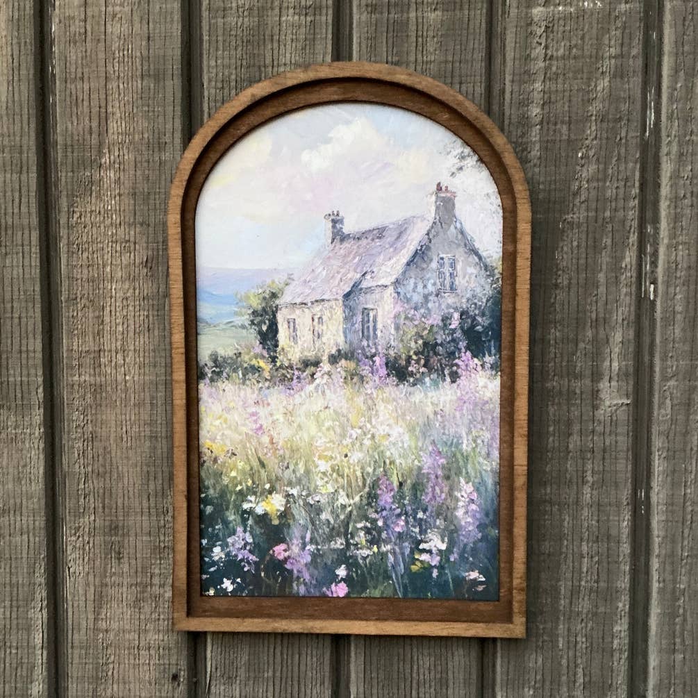 Cottage with Flower framed in Med Arch