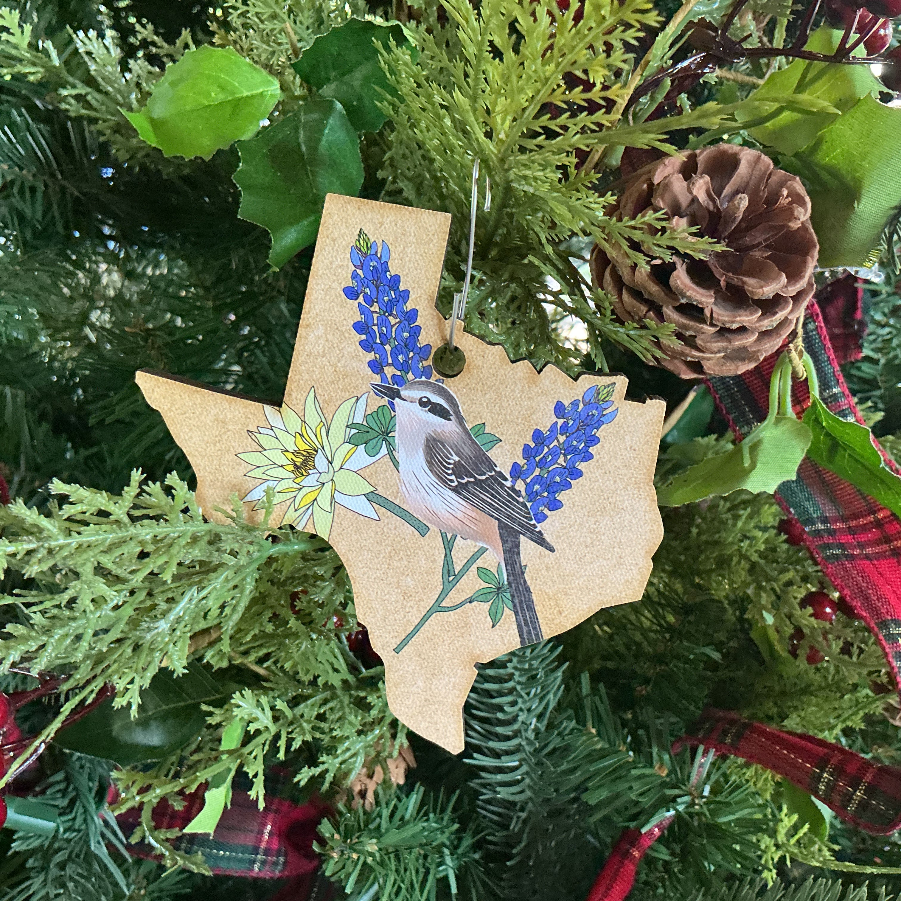 Texas Christmas ornament with Bird and Flowers