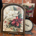 Poinsettia s and Tartan Plaid Ribbon framed in Arched Frame