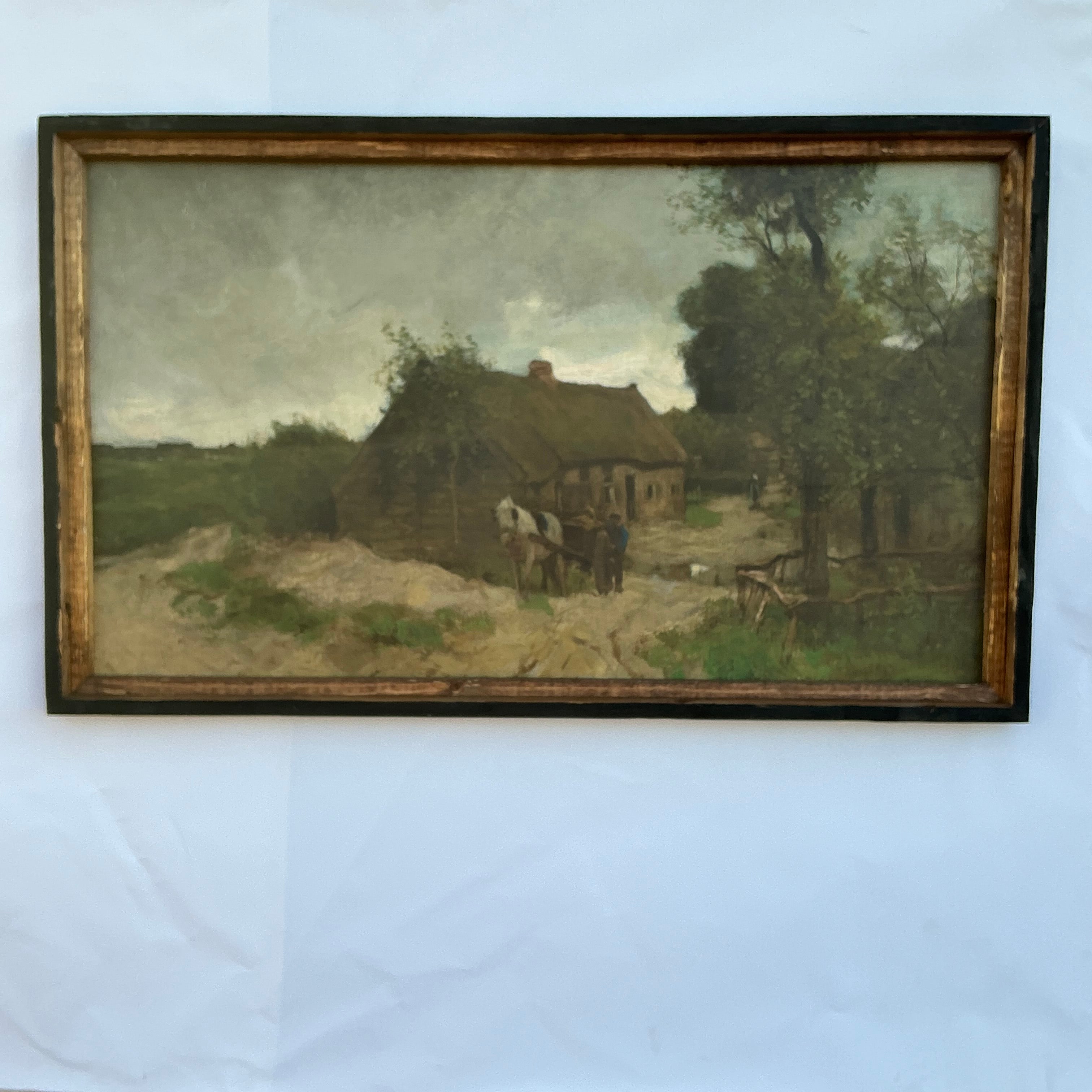 Farm Cottage with Horse and buggy Framed Canvas Print