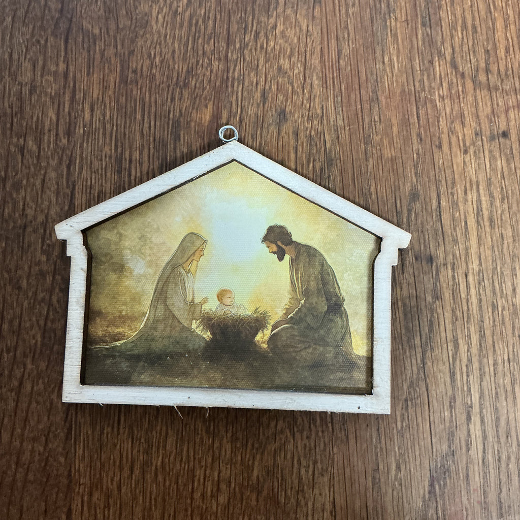 White and Gold Nativity stable ornament  