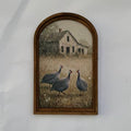 Guineas and Farmhouse framed in Med Arch
