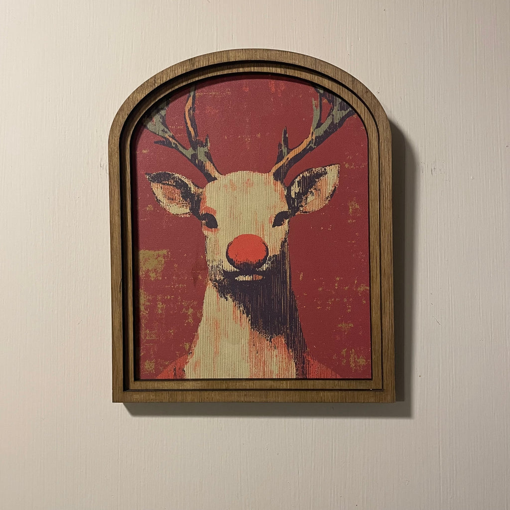 Roudolph with Red Background in Arched Frame