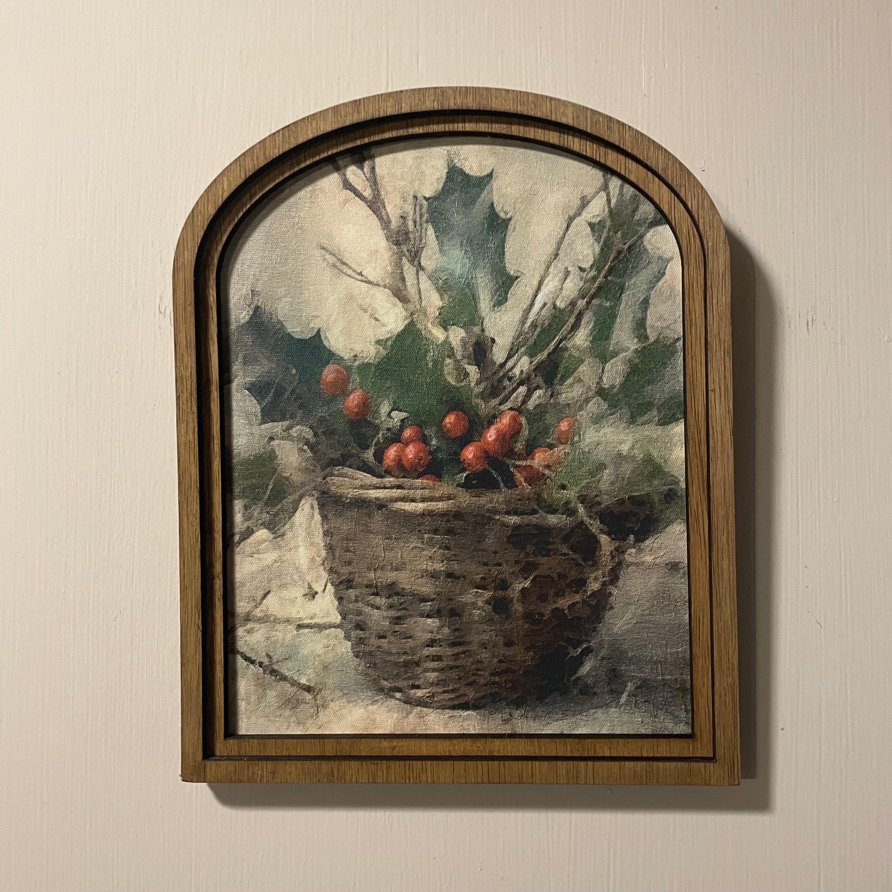 Holly in Basket Canvas Framed in Arched Frame