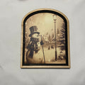 Snowman in Village with Horse and Lamp post framed print