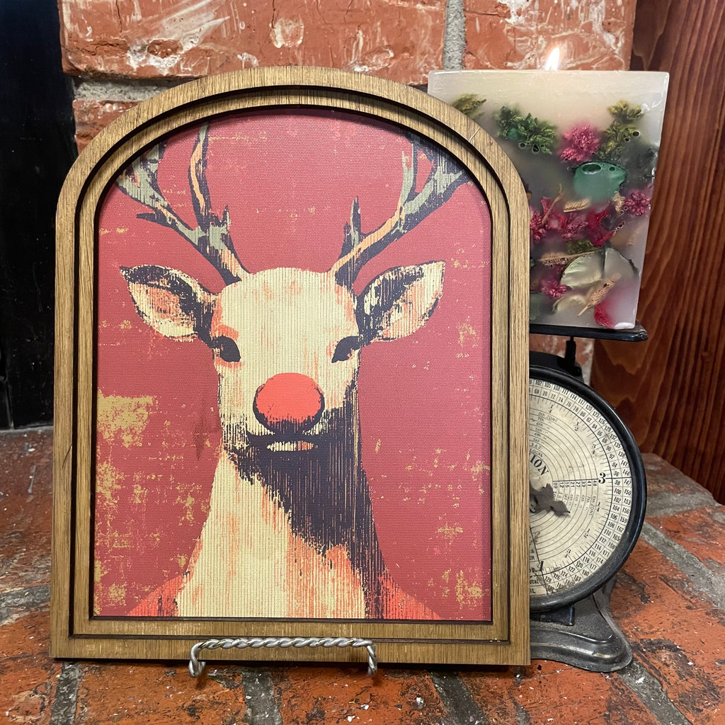 Roudolph with Red Background in Arched Frame