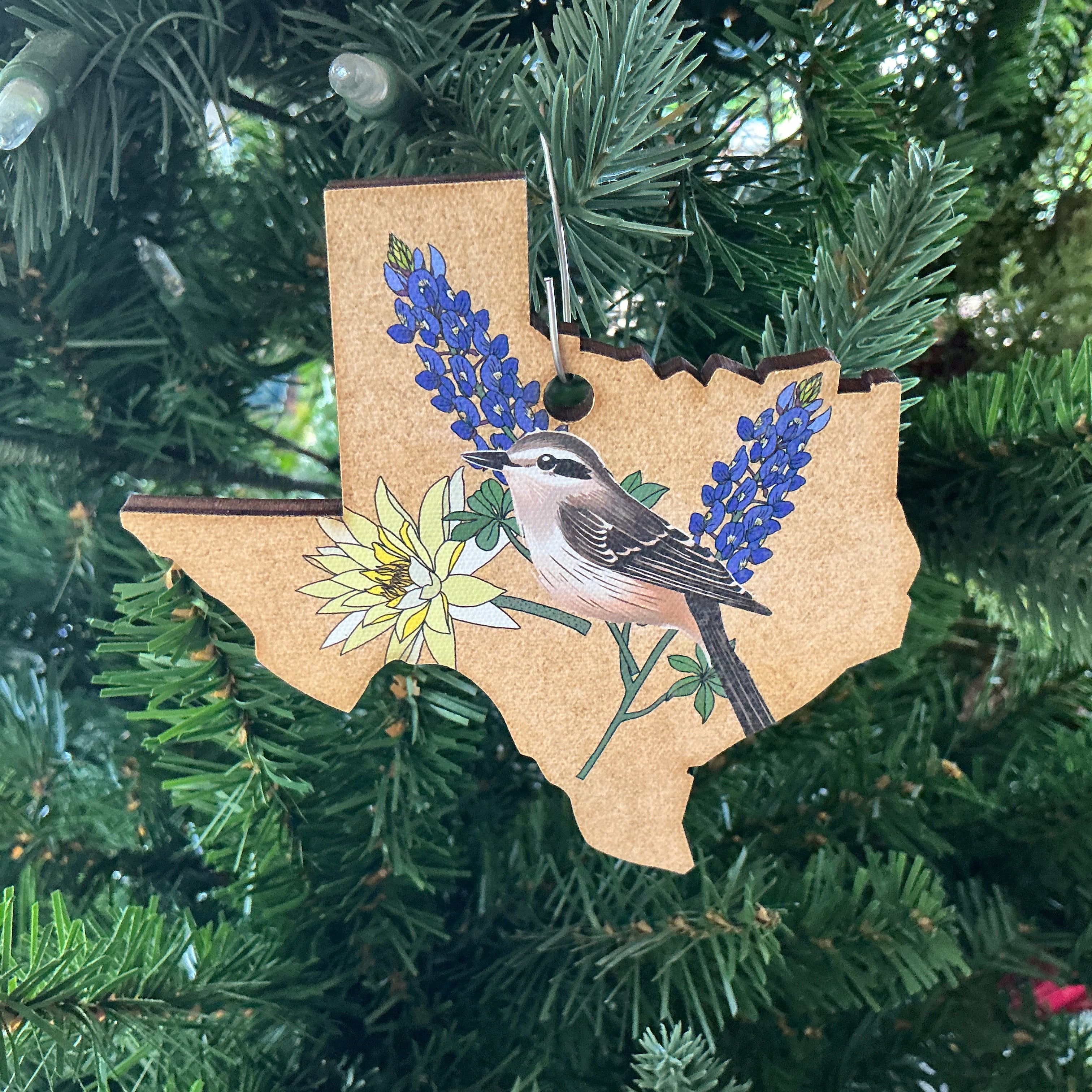 Texas Christmas ornament with Bird and Flowers