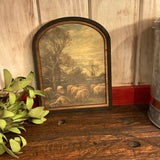 Pastoral Lambs with Trees Canvas Print in Arched Frame