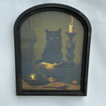 Black Cat and Candles Canvas Print in Small Arched Frame