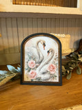 Swans with Pink Roses Small Arch Frame