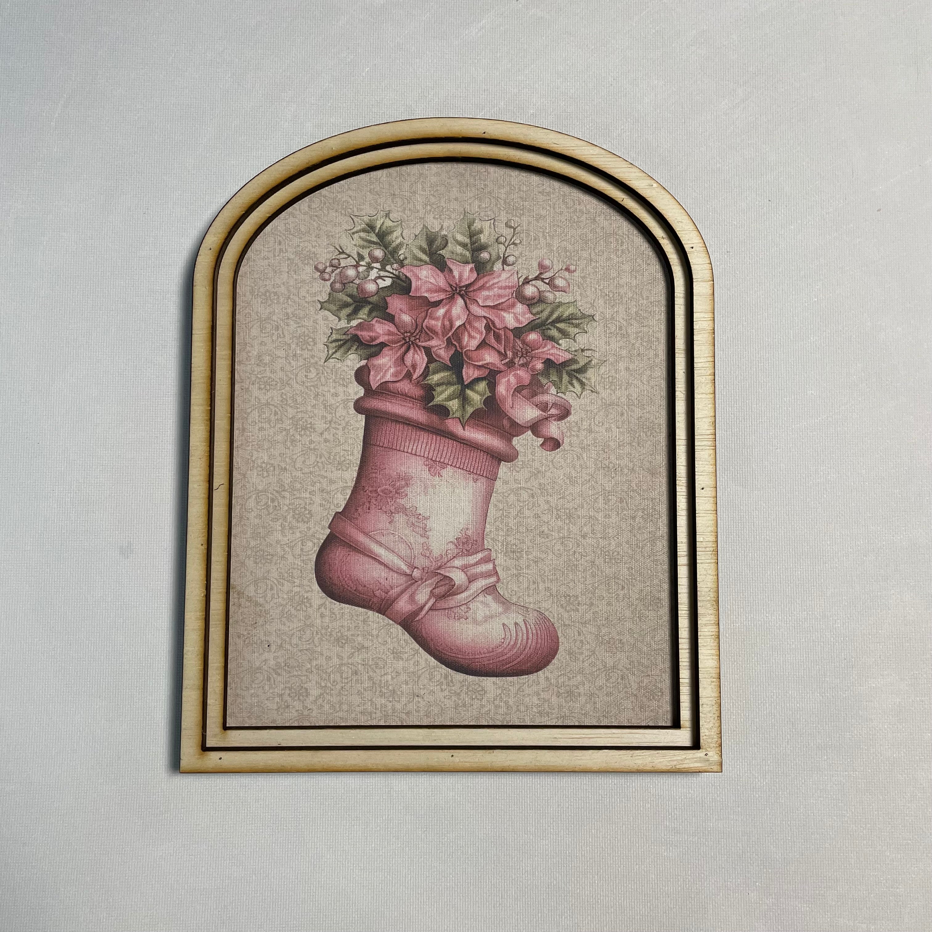Vintage Pink Stocking Print arched framed