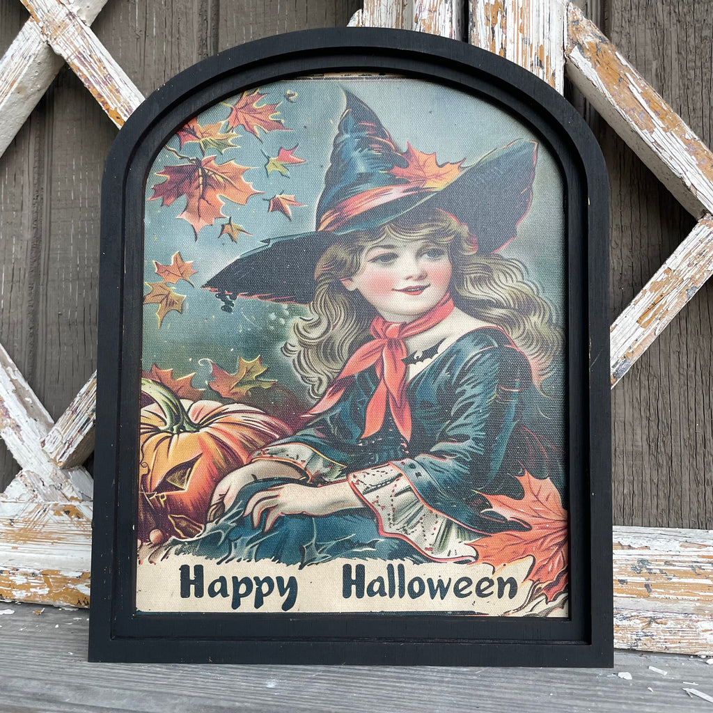 Happy Halloween Witch canvas print in small arch