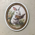 Oval Frame Bunny Reading Book Print