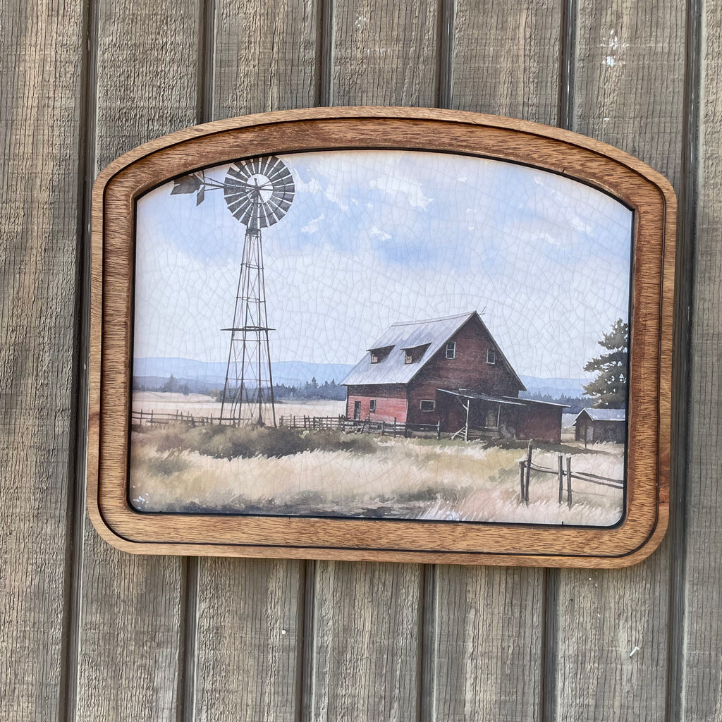 Barnyard with Windmill Wide Arched Frame
