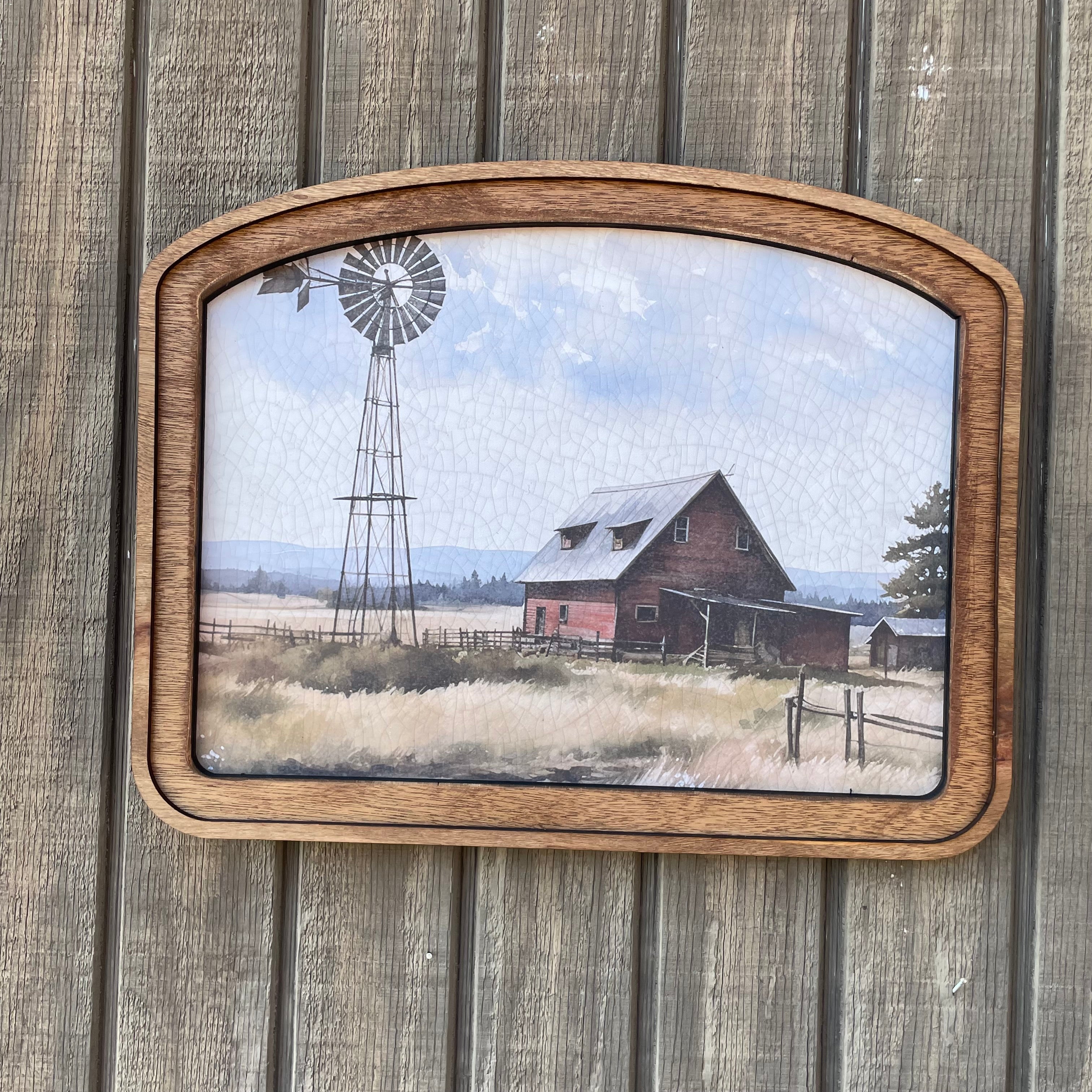 Barnyard with Windmill Wide Arched Frame