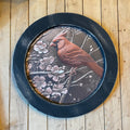 Round copper  Cardinal Framed Canvas