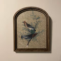 Cedar waxing Birds pair framed in small arch 