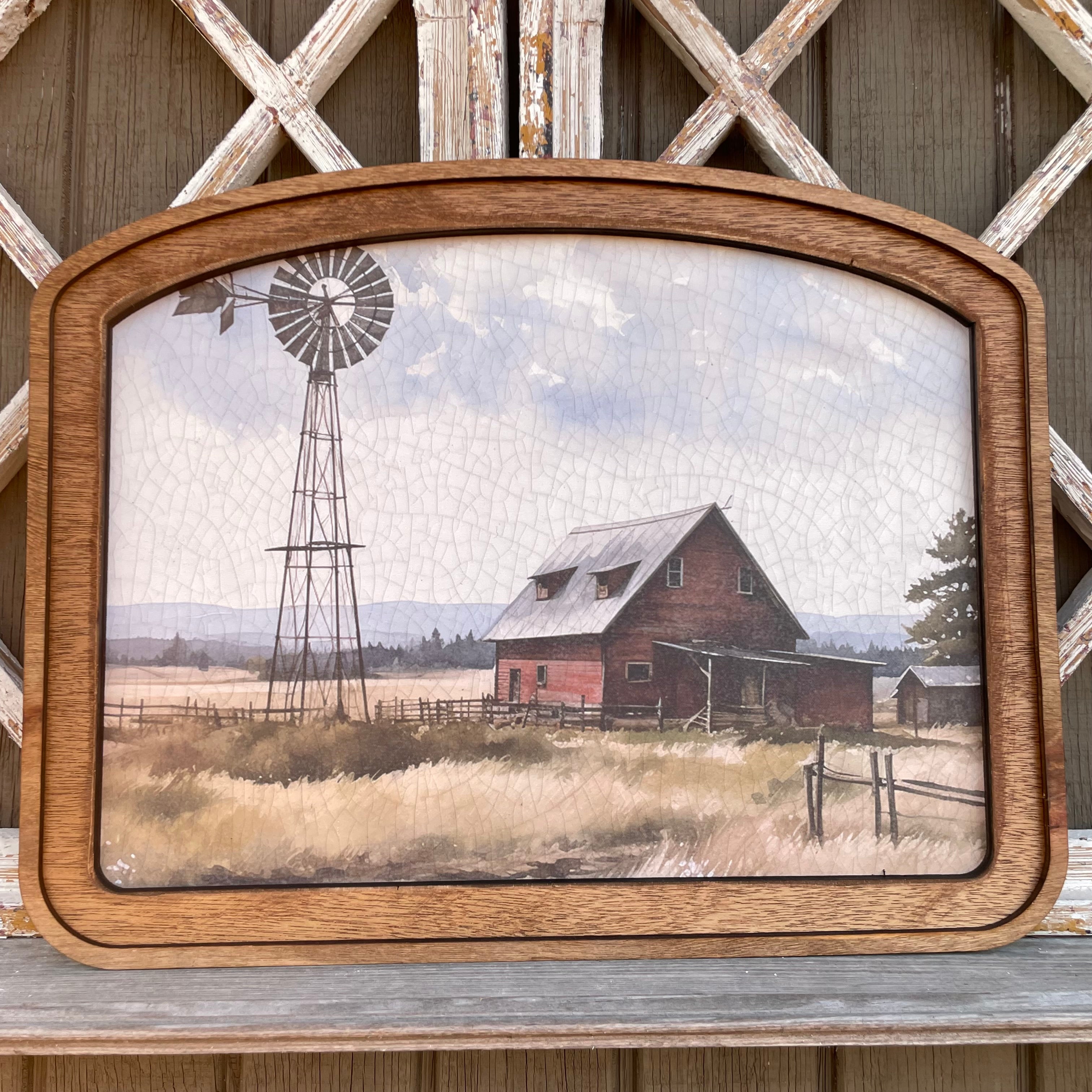 Barnyard with Windmill Wide Arched Frame