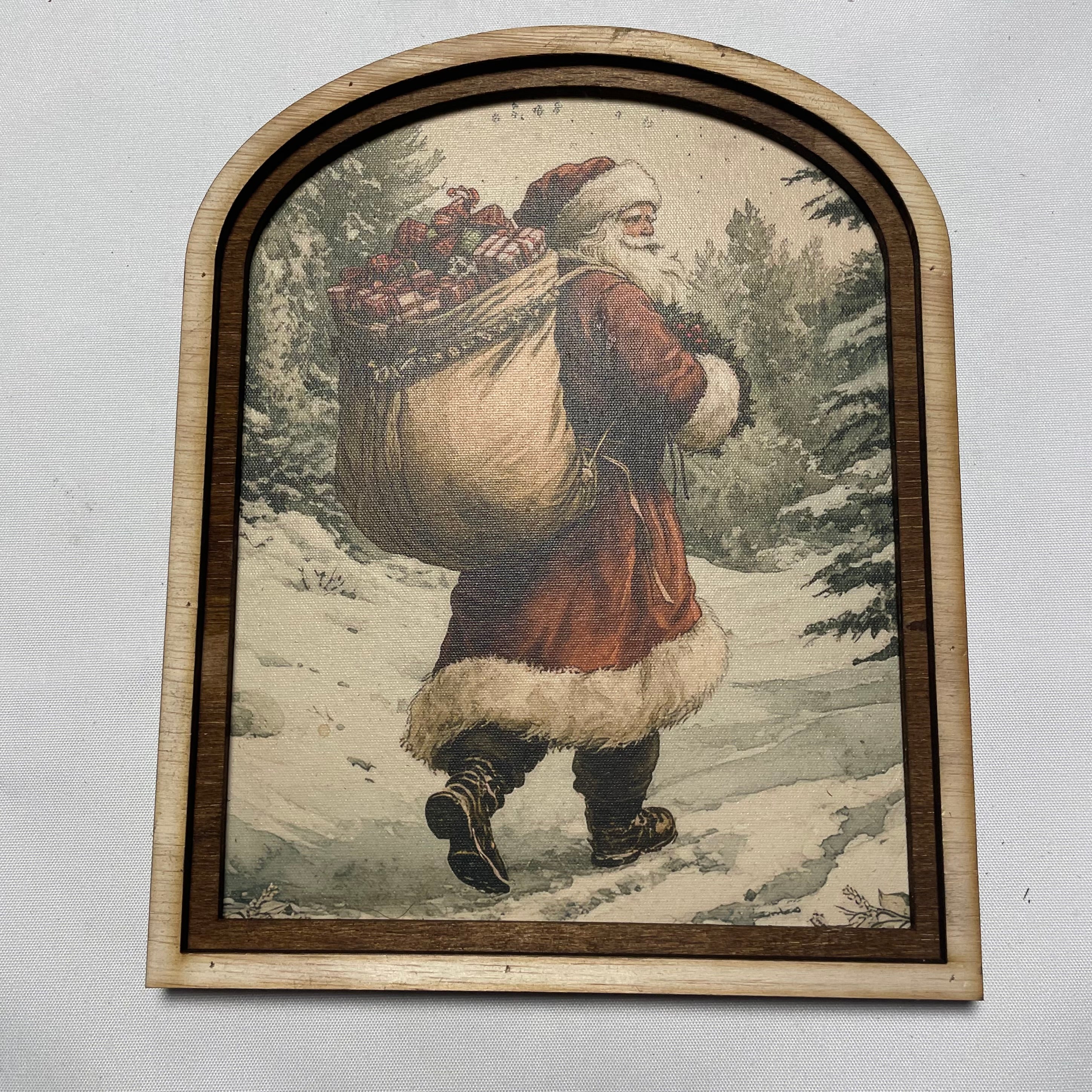 Santa on Snowy Path in Arched Frame
