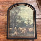 Pastoral Lambs with Trees Canvas Print in Arched Frame