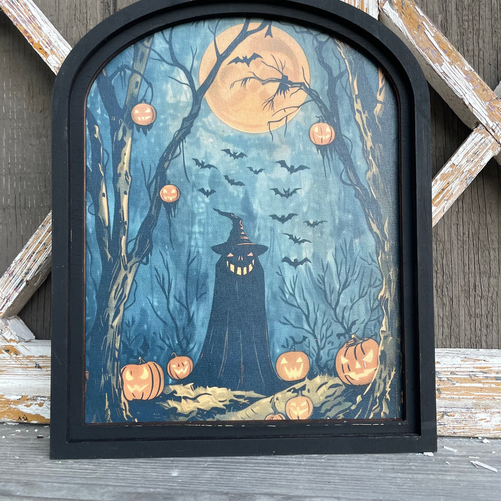 Witch and Jack o lanterns canvas print in small arch