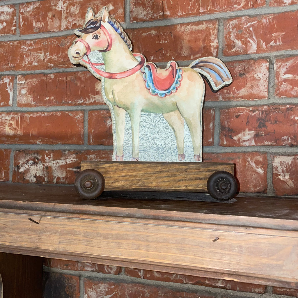 Vintage Syled Pull Christmas Toy Horse 