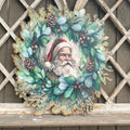 Santa with Green Wreath and blueberries Door Hanger