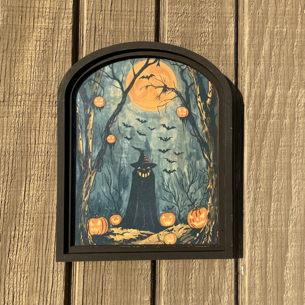 Haunted House and Jacko lanterns canvas print in small arch