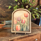 Meadow of Blooming tulips in Arched Frame