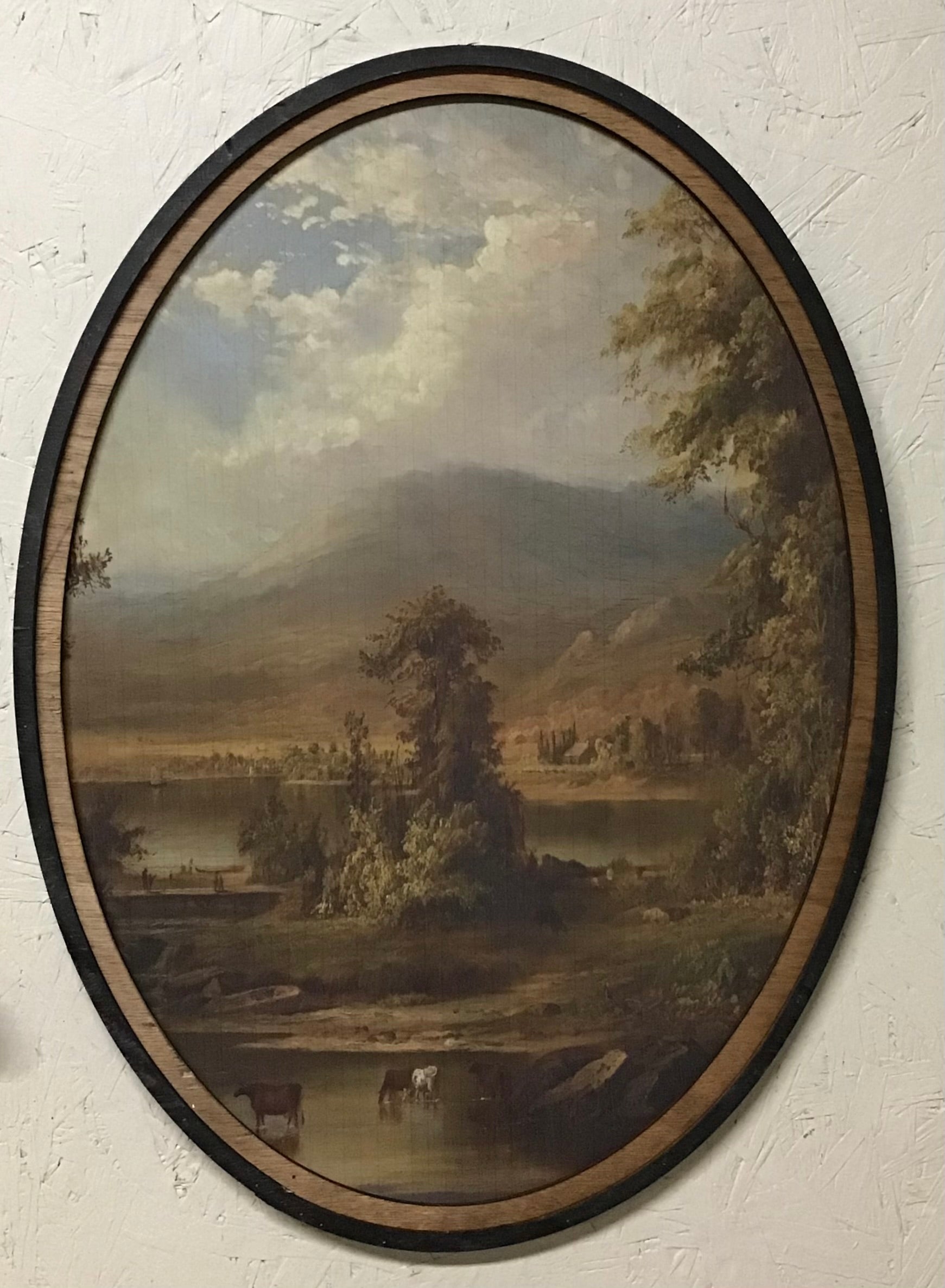 Large Oval Pastoral of Cattle in the Valley